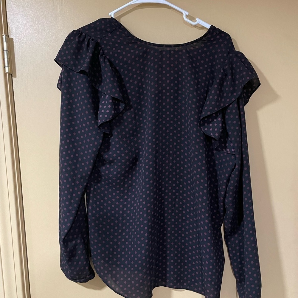 Who What Wear Black and Pink Ruffle Blouse